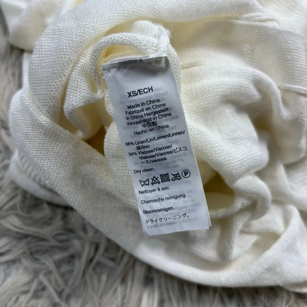 J.crew Women's XS Relaxed V-Neck Linen Blend Sweater Side Buttons Coastal Preppy